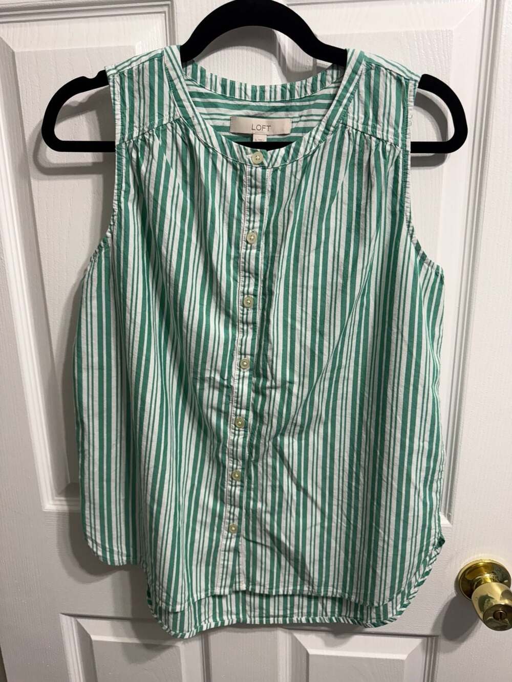 LOFT Sleeveless Striped Button Up Blouse Size S Green White